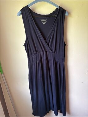L.L. Bean Navy Sleeveless Wrap-Front Midi Dress